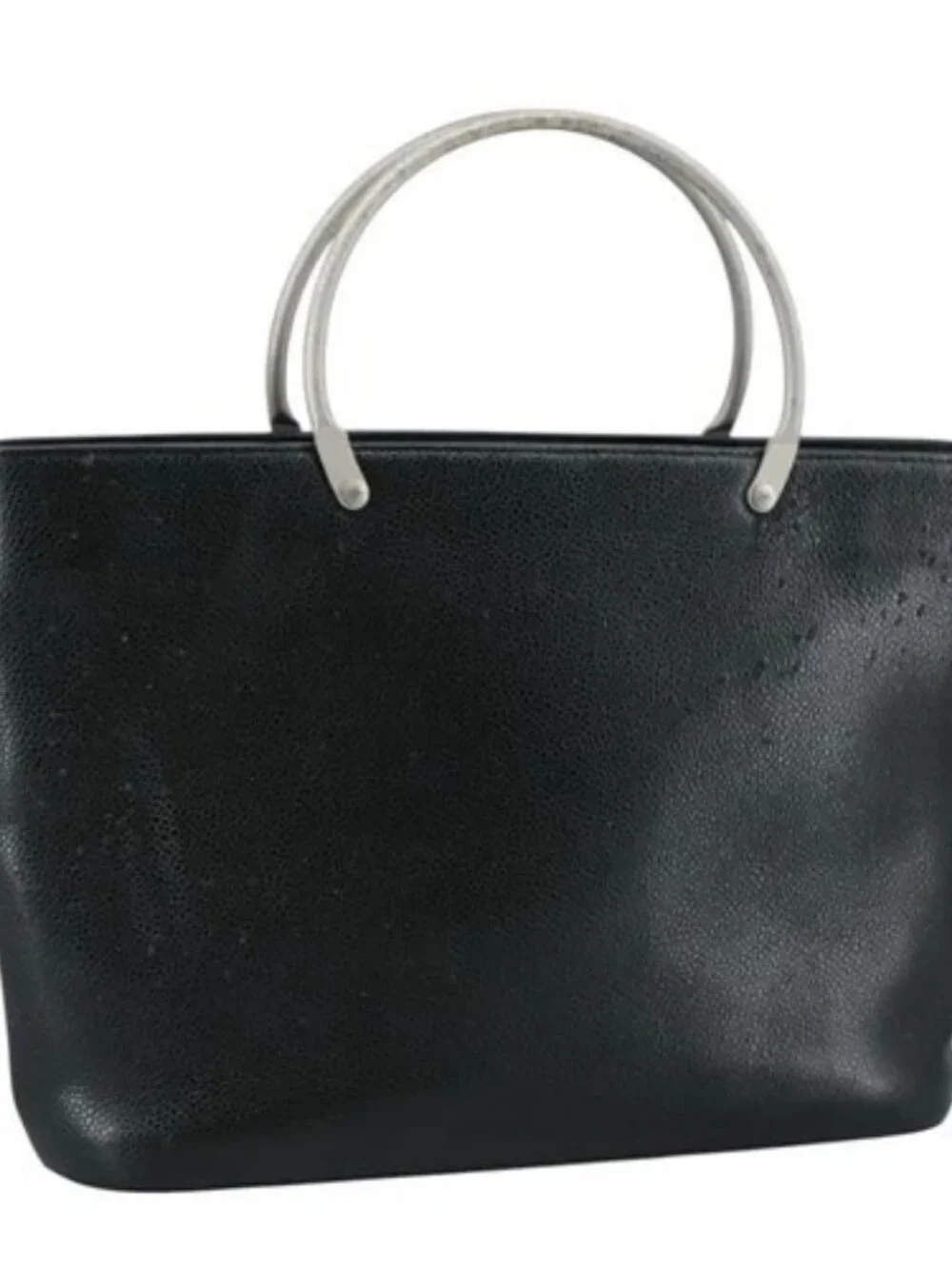 CHANEL Hand Bag Grained Calf Skin Black CC Auth